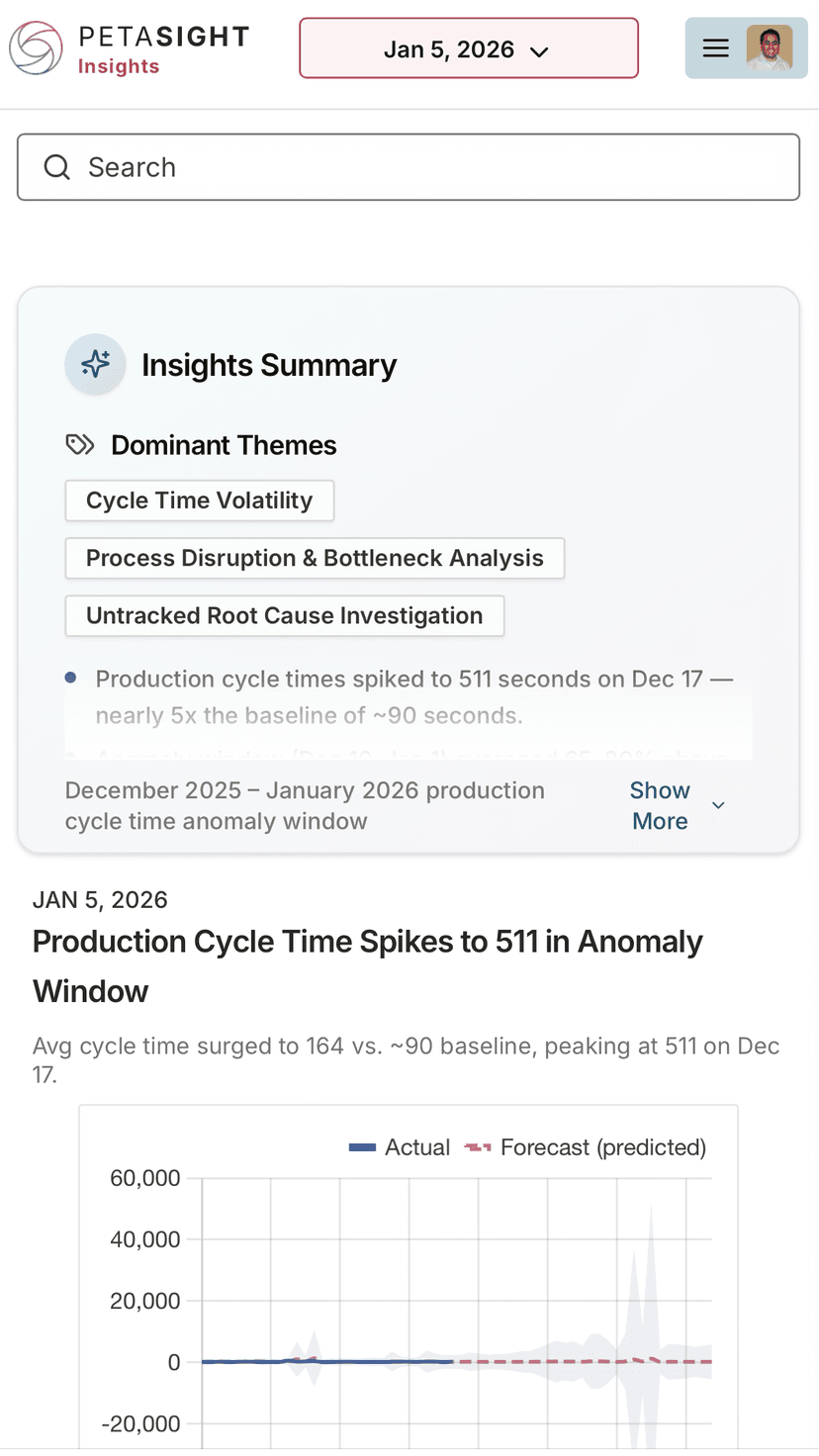 Reports and Insights. AI summary view.